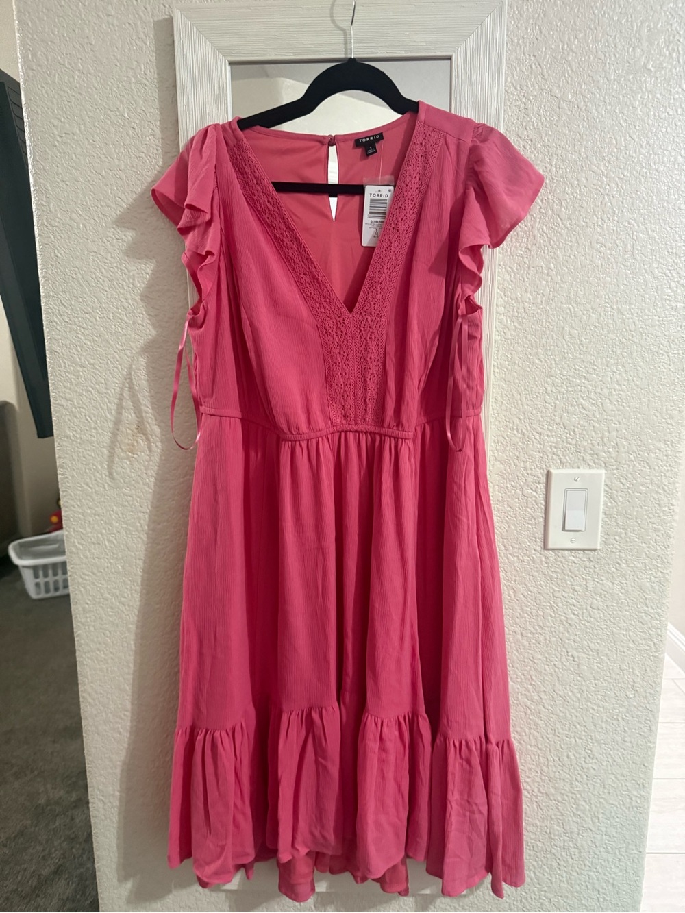 torrid Rose-Pink V-Neck Ruffle Sleeve Midi Dress